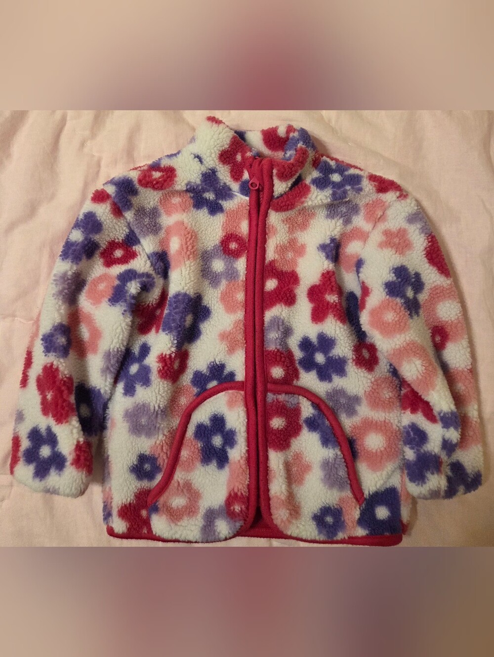 Girls 2T Floral Fleece Zip Jacket in Pink, Purple & White